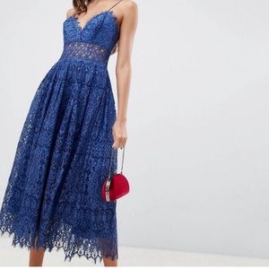 ASOS Lace Cami Midi Dress Deep Blue